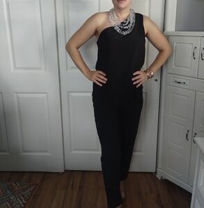 Halston One Shoulder Black Jumpsuit 8